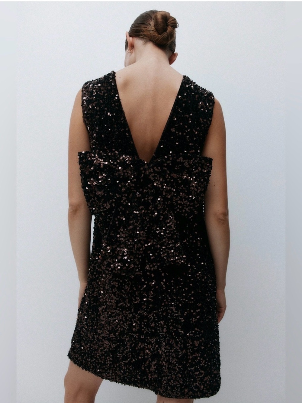 Black Sequin Bow Sleeveless Mini Dress - M H&M